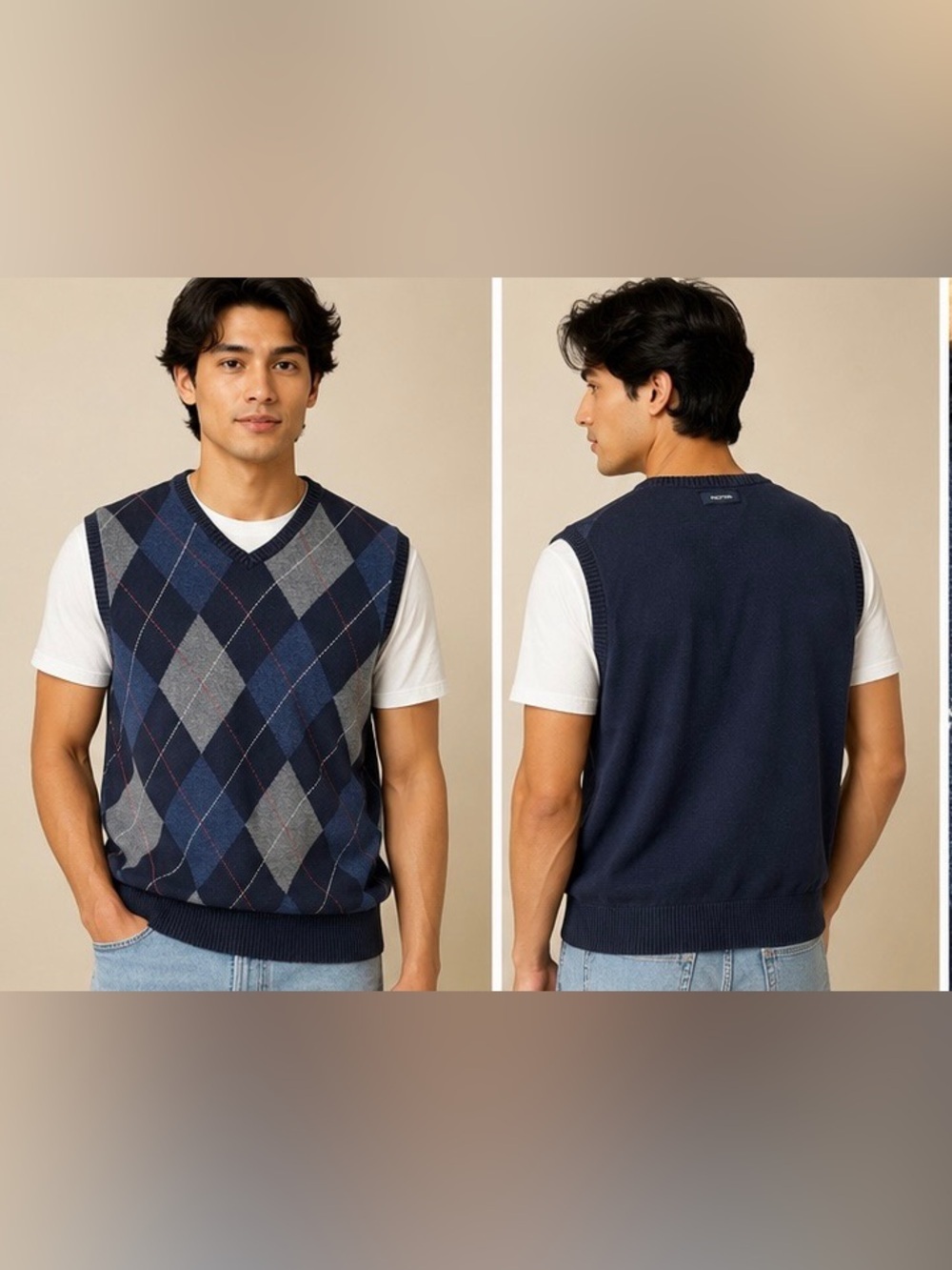Navy Blue Argyle V-Neck Sweater Vest